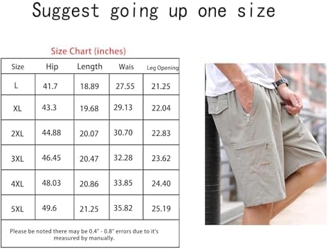 Pantalones cortos casuales para hombre, hechos de 100 %, con bolsillos con cremallera y una cintura ajustable con cordón|B0GGHC2X35