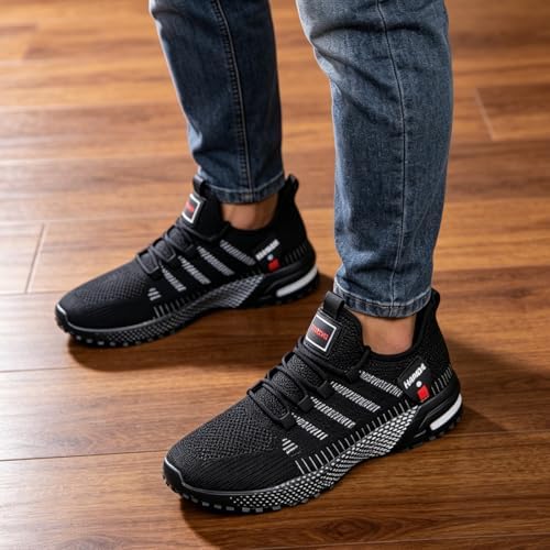 Tenis de correr con plataforma y patrón de rayas para hombre, transpirables, con cordones, antideslizantes, informales, para uso diario y gimnasio|B0GZDSTM9F