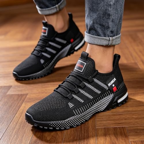 Tenis de correr con plataforma y patrón de rayas para hombre, transpirables, con cordones, antideslizantes, informales, para uso diario y gimnasio|B0GZDSTM9F