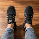 Tenis de correr con plataforma y patrón de rayas para hombre, transpirables, con cordones, antideslizantes, informales, para uso diario y gimnasio|B0GZDSTM9F