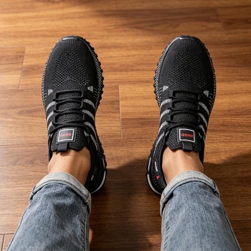 Tenis de correr con plataforma y patrón de rayas para hombre, transpirables, con cordones, antideslizantes, informales, para uso diario y gimnasio|B0GZDSTM9F