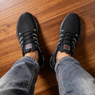 Tenis de correr con plataforma y patrón de rayas para hombre, transpirables, con cordones, antideslizantes, informales, para uso diario y gimnasio|B0GZDSTM9F